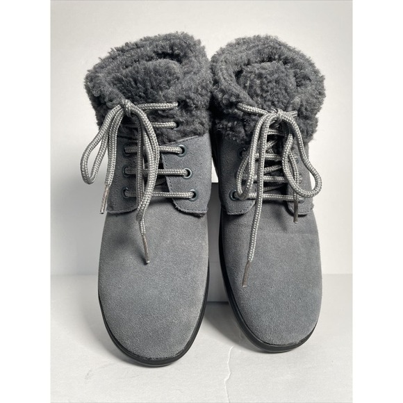 Heavenly Comfort Gray Sherpa Leather Suede Ankle Boots Size 7W Woman’s Booties - Picture 6 of 12